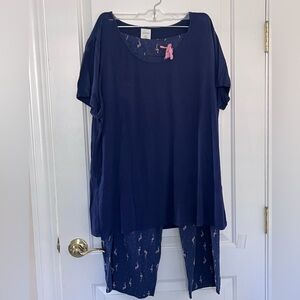 Soma XL Pajama Set Cool nights Navy Blue Pink Flamingo